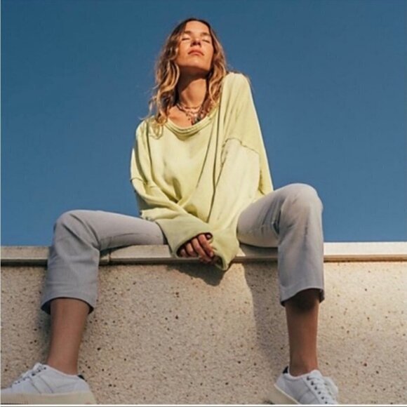 Free People Pants Sz L Florence Crop Flare Blue White Striped NWT - Picture 3 of 14